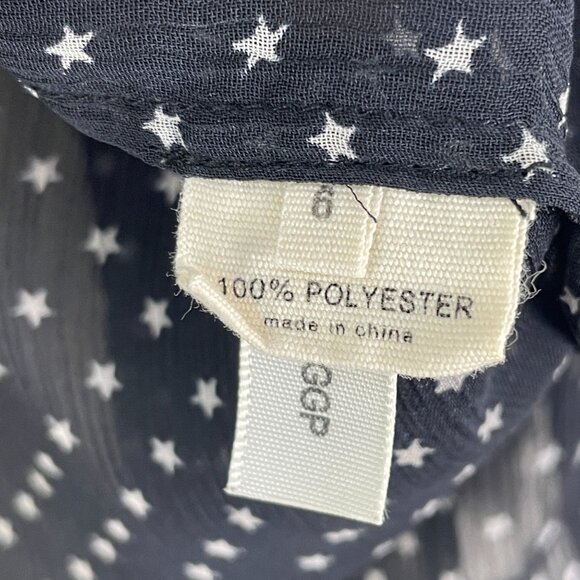 LAgence Nordstrom Womens 6 Black Star Print Sheer Button Up Long Sleeve Blouse - Picture 4 of 12